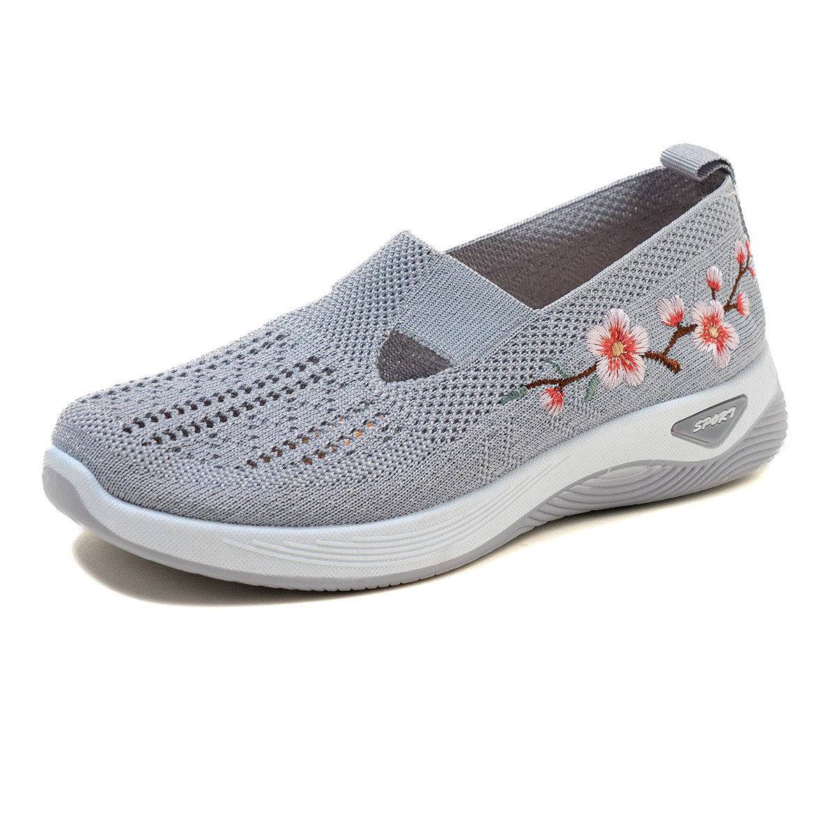 Floral embroidered low-top wedge shoe