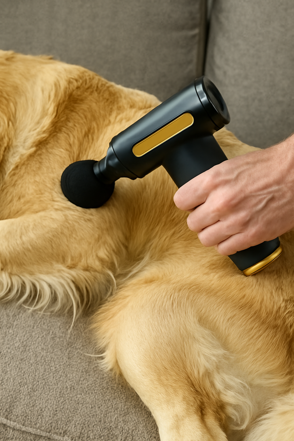 A serene moment of bonding with a relaxed dog.