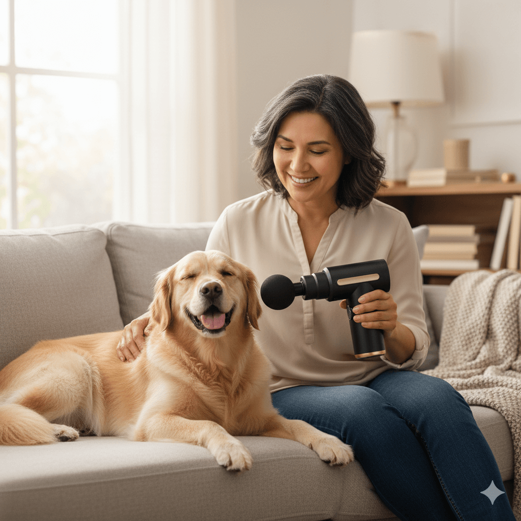 A serene moment of bonding with a relaxed dog.
