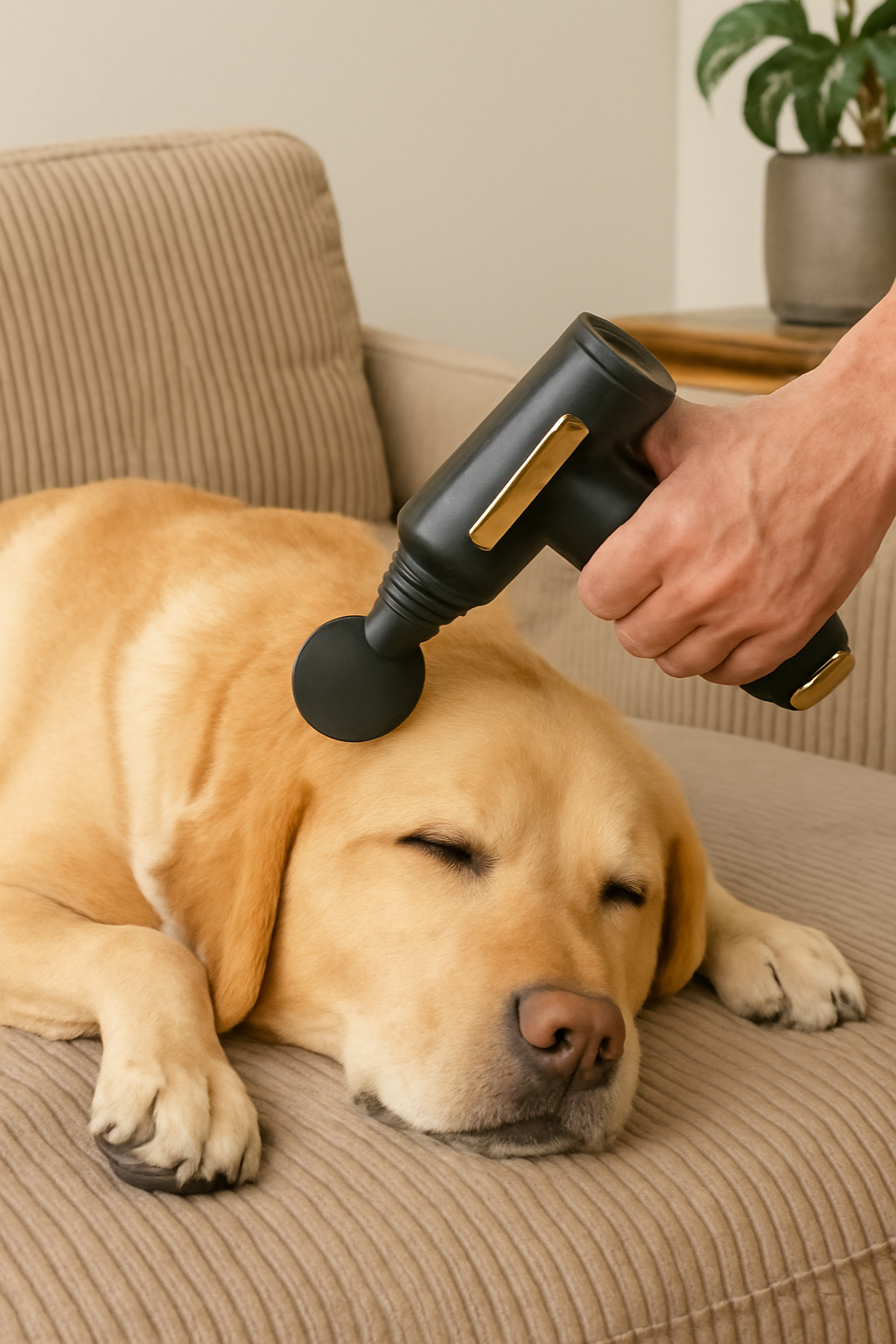 A peaceful dog enjoying a calming massage.