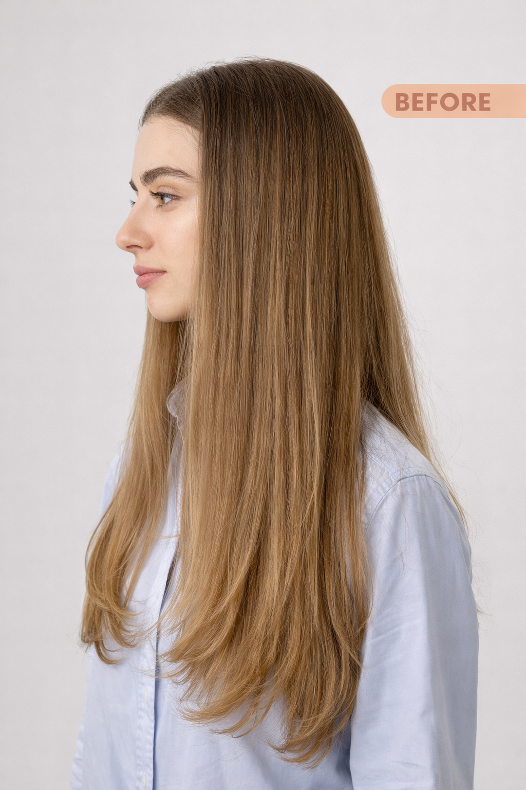 Before using the curling wand, showing natural hair texture.
