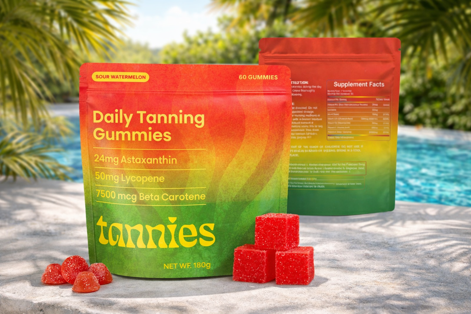 Tannies Sour Watermelon Daily Tanning Gummies for glowing skin