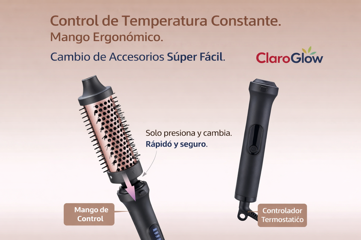 A person styling their hair with a sleek, modern hair tool.