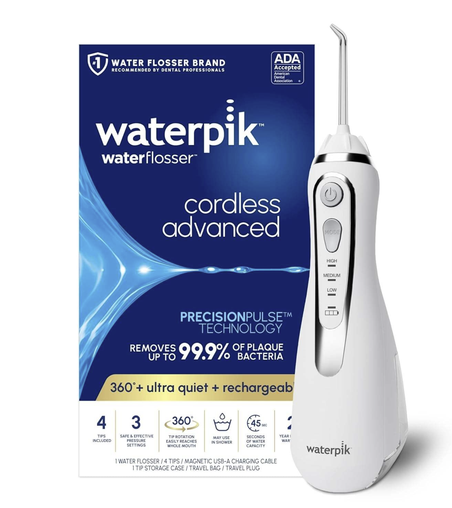 Lifestyle image showing the Waterpik Cordless Advanced Water Flosser in use