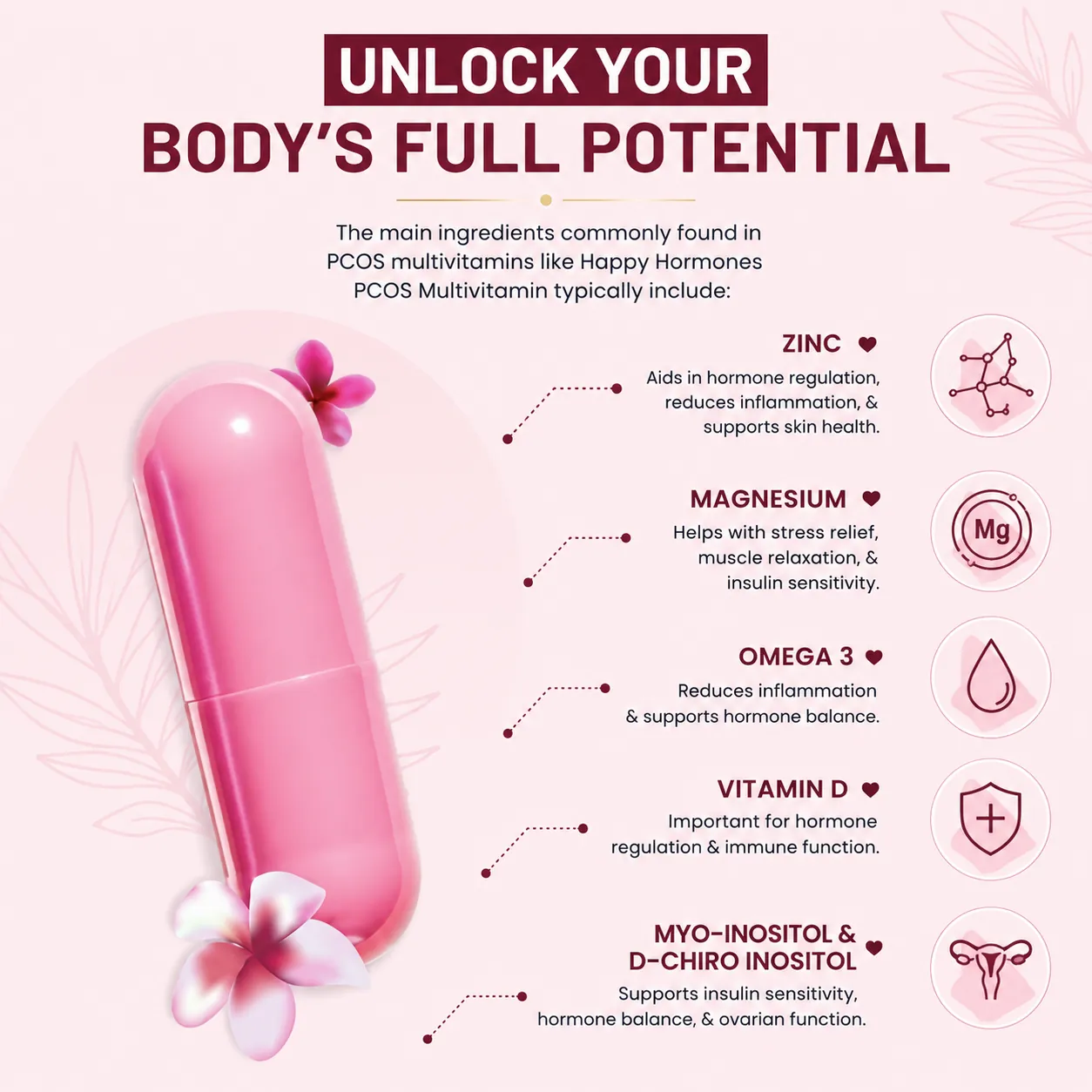 Supplements and ingredients displayed neatly