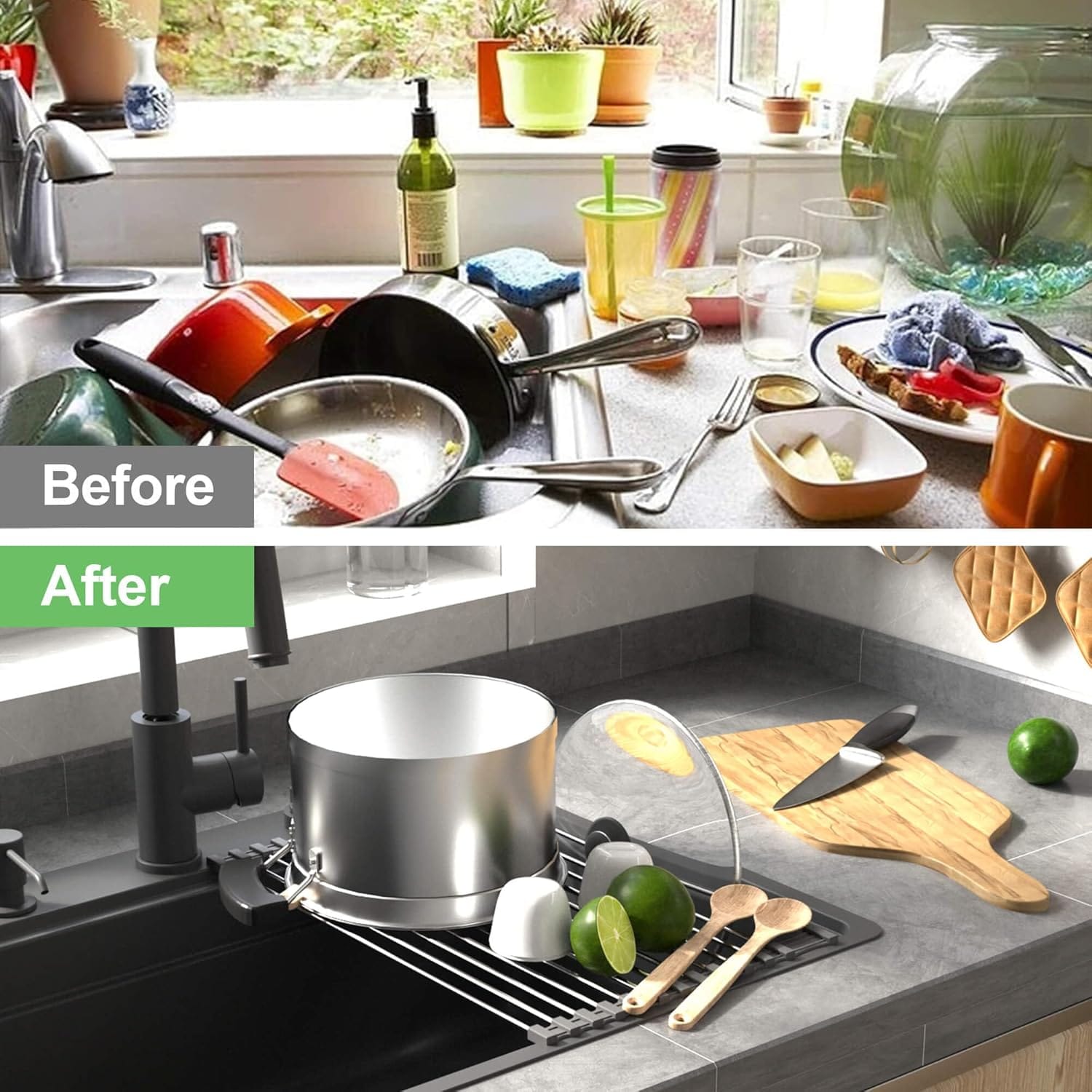 Scolapiatti arrotolabile in acciaio inox