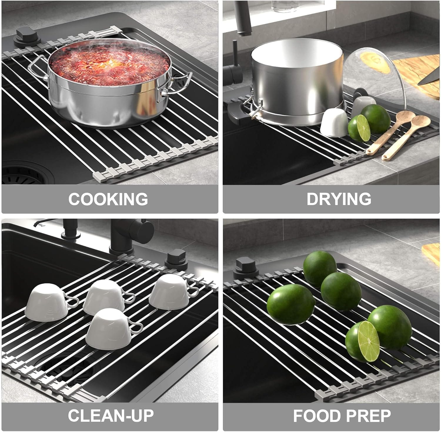 Scolapiatti arrotolabile sopra lavello