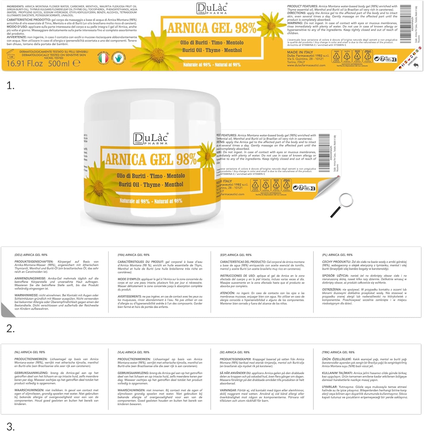 Dulac Arnica Body Massage Gel – Water-Based Cosmetic Massage Gel with Arnica Montana, Fast-Absorbing Lightweight Texture, Non-Gr