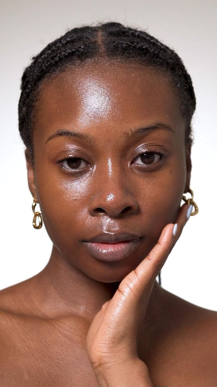 Close-up of firm skin after using Dr. Melaxin products