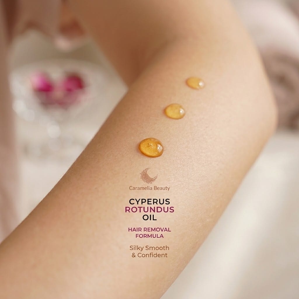 Woman applying hair growth reducing oil to her arm