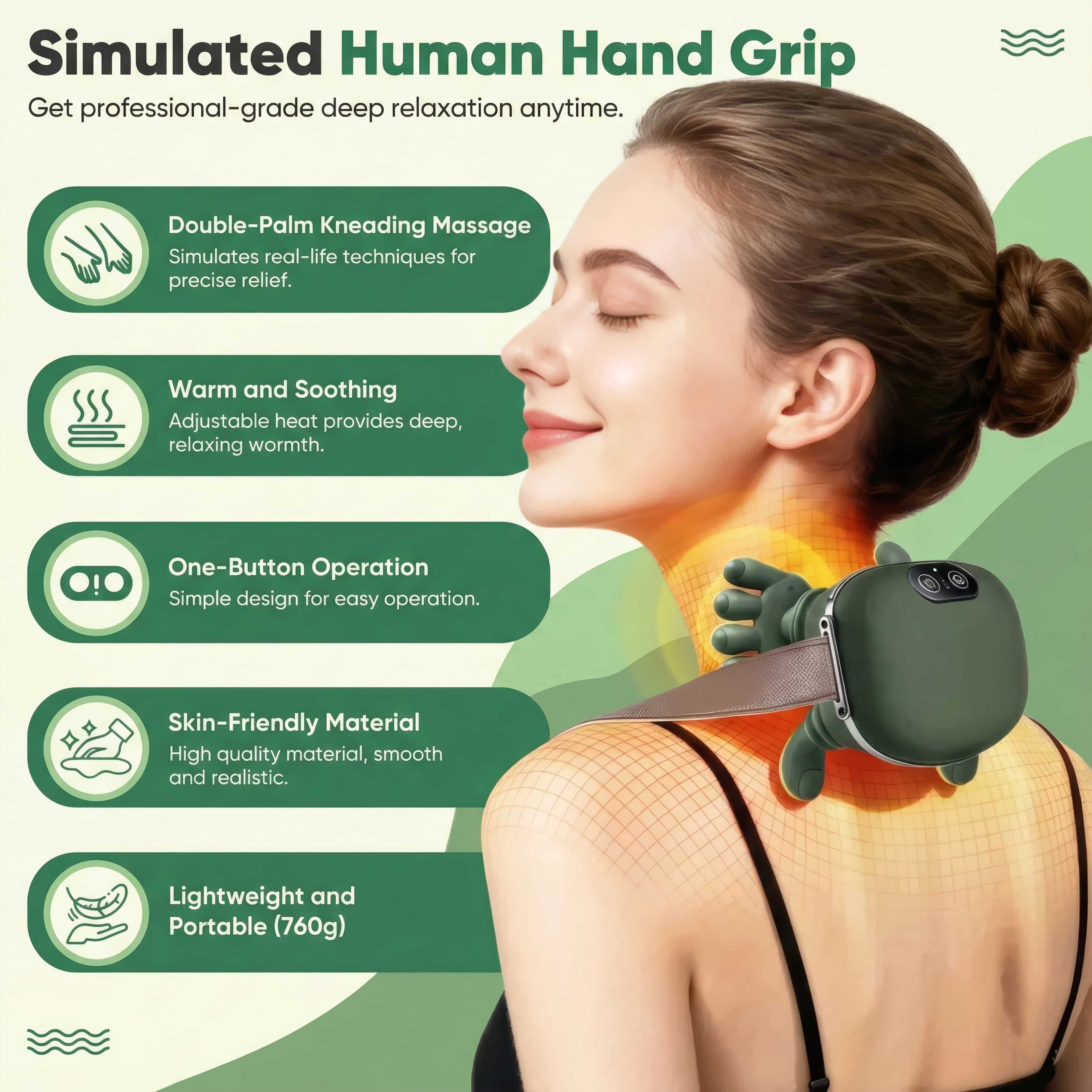 Heated massage device in use