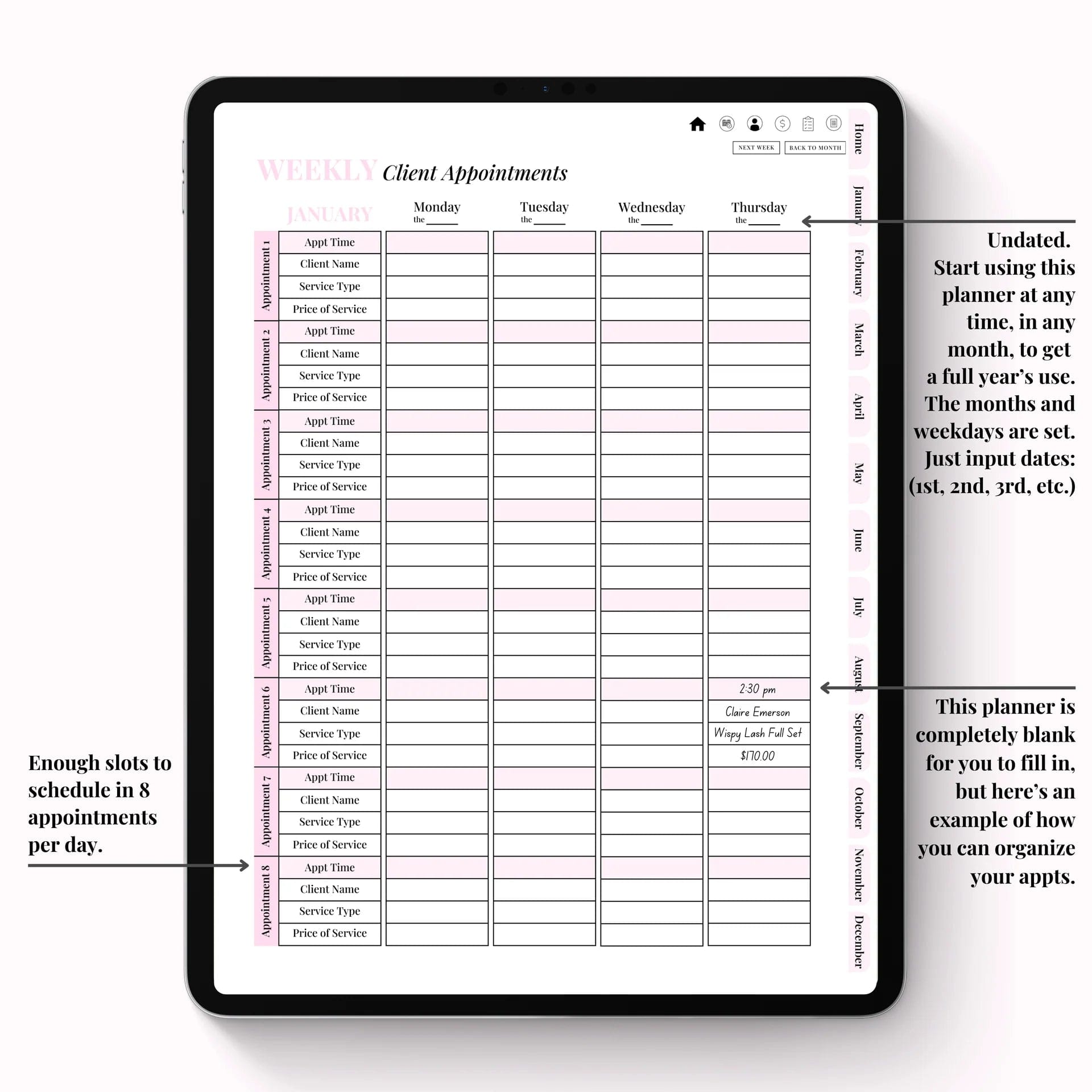 Hard copy planner with pen