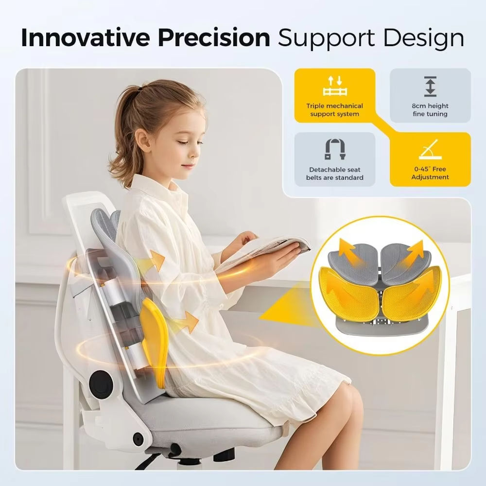Side view of the lumbar support cushion showing its ergonomic curve and thickness.