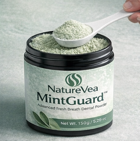 Pet owner scooping dental powder