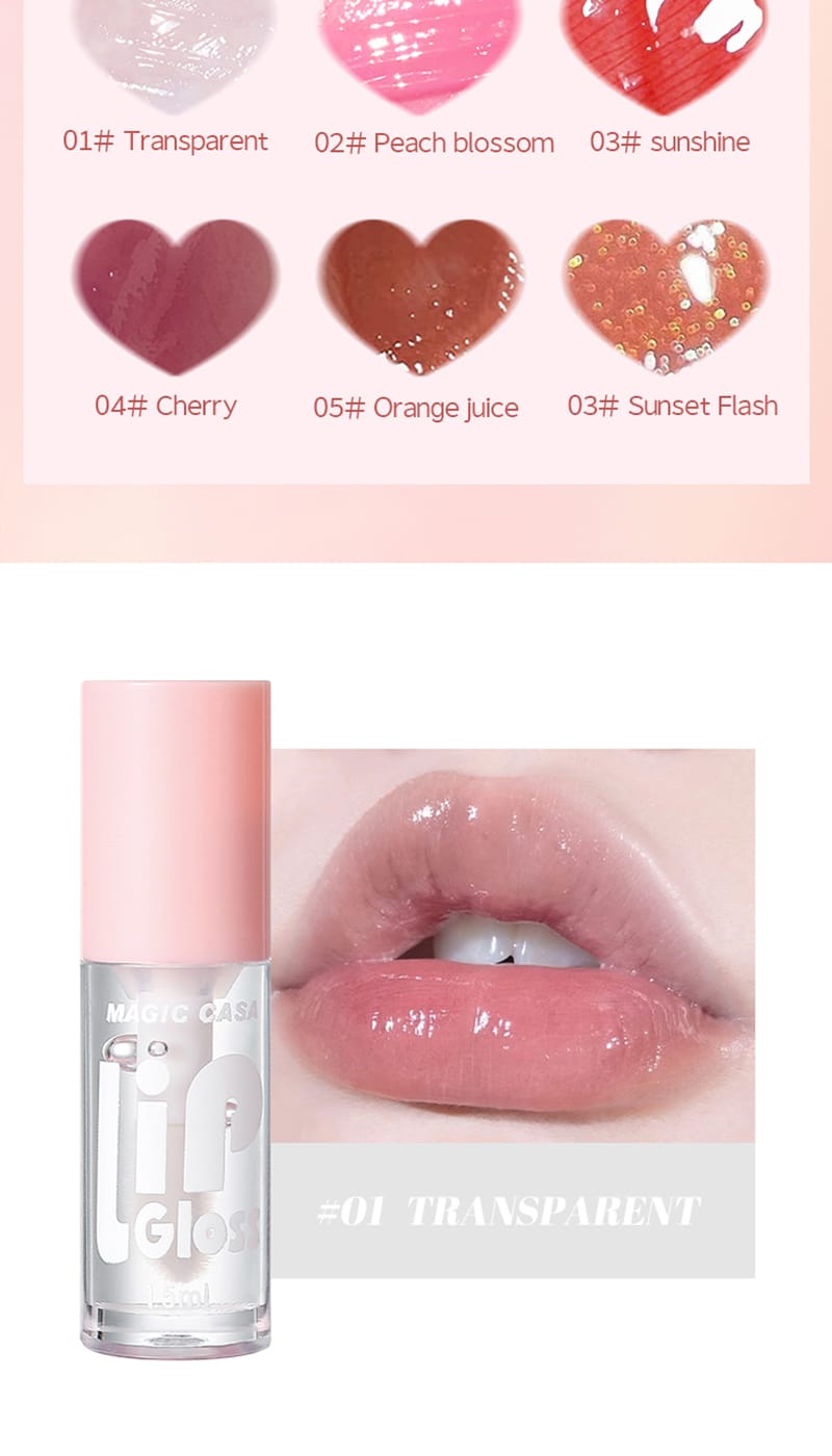 6 Pieces Glass Mirror Lip Gloss Set Hydrating Lightweight Lip Balm Glossy Shimmer Sheer Tint Peach Cherry Pink
