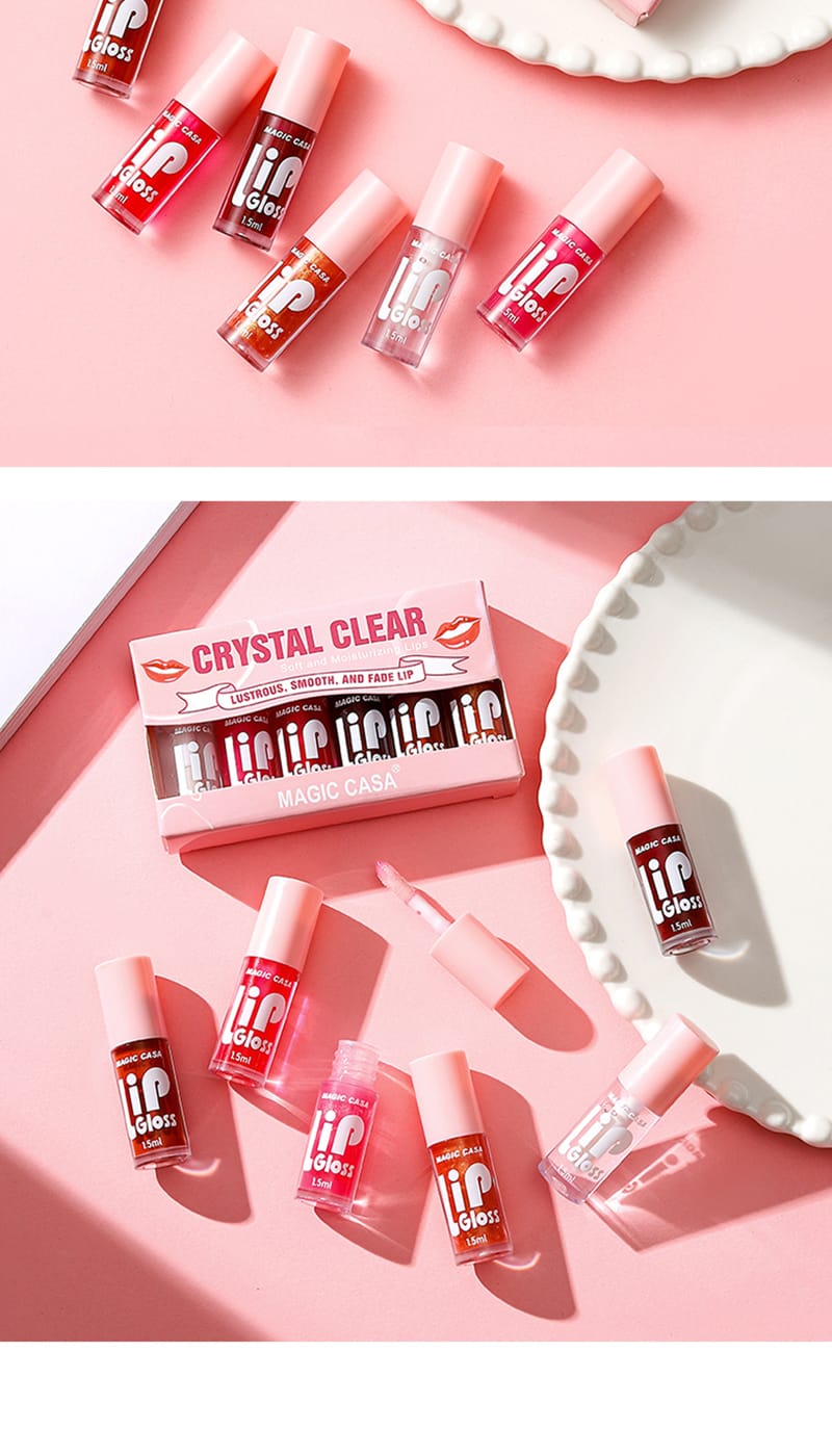6 Pieces Glass Mirror Lip Gloss Set Hydrating Lightweight Lip Balm Glossy Shimmer Sheer Tint Peach Cherry Pink