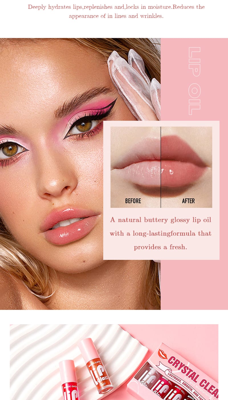 6 Pieces Glass Mirror Lip Gloss Set Hydrating Lightweight Lip Balm Glossy Shimmer Sheer Tint Peach Cherry Pink