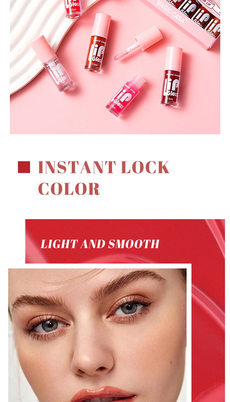 6 Pieces Glass Mirror Lip Gloss Set Hydrating Lightweight Lip Balm Glossy Shimmer Sheer Tint Peach Cherry Pink