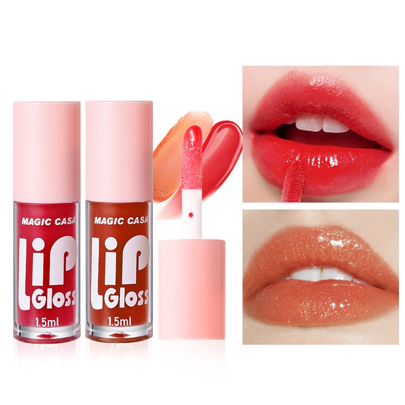 6 Pieces Glass Mirror Lip Gloss Set Hydrating Lightweight Lip Balm Glossy Shimmer Sheer Tint Peach Cherry Pink