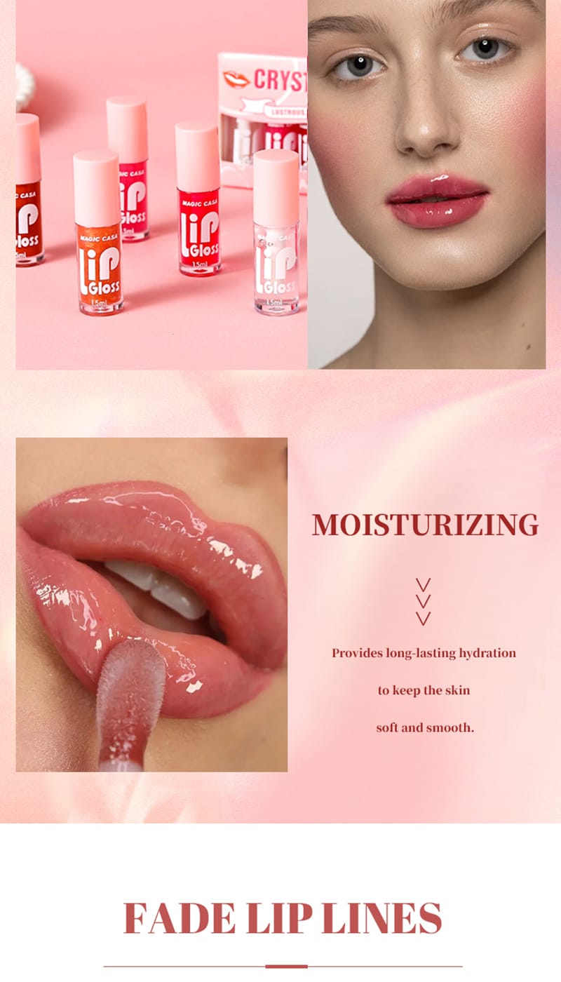 6 Pieces Glass Mirror Lip Gloss Set Hydrating Lightweight Lip Balm Glossy Shimmer Sheer Tint Peach Cherry Pink