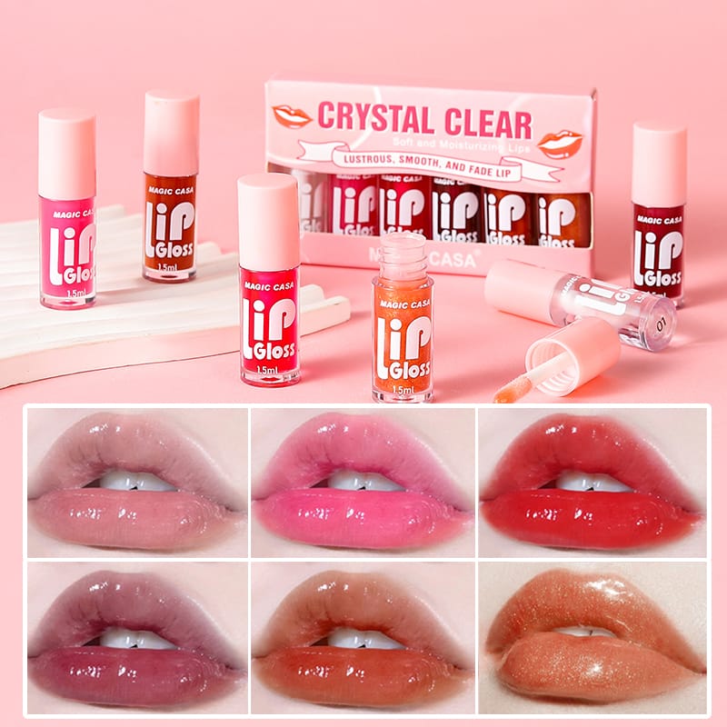6 Pieces Glass Mirror Lip Gloss Set Hydrating Lightweight Lip Balm Glossy Shimmer Sheer Tint Peach Cherry Pink