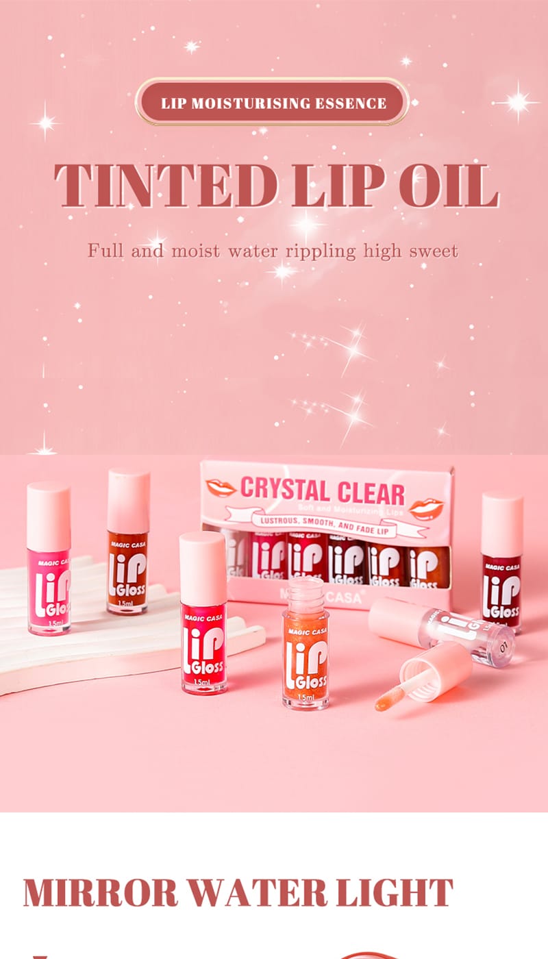 6 Pieces Glass Mirror Lip Gloss Set Hydrating Lightweight Lip Balm Glossy Shimmer Sheer Tint Peach Cherry Pink