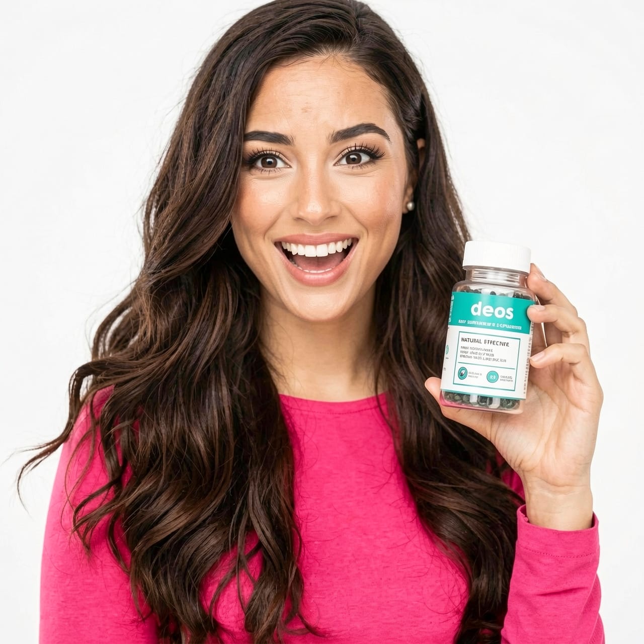 Persona sorridente con fiducia dopo aver usato il deodorante interno.