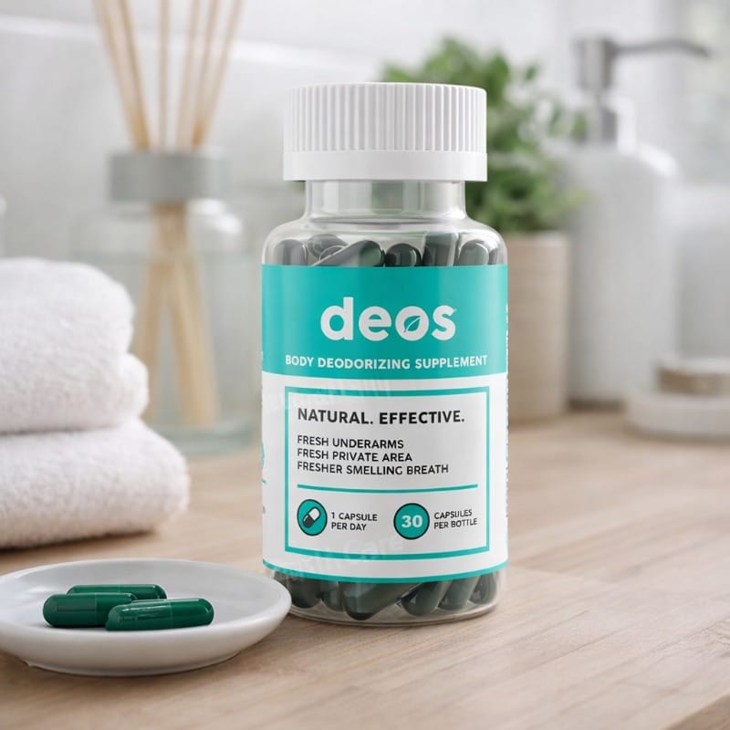 Flacone di capsule deodoranti interne per freschezza corporea.