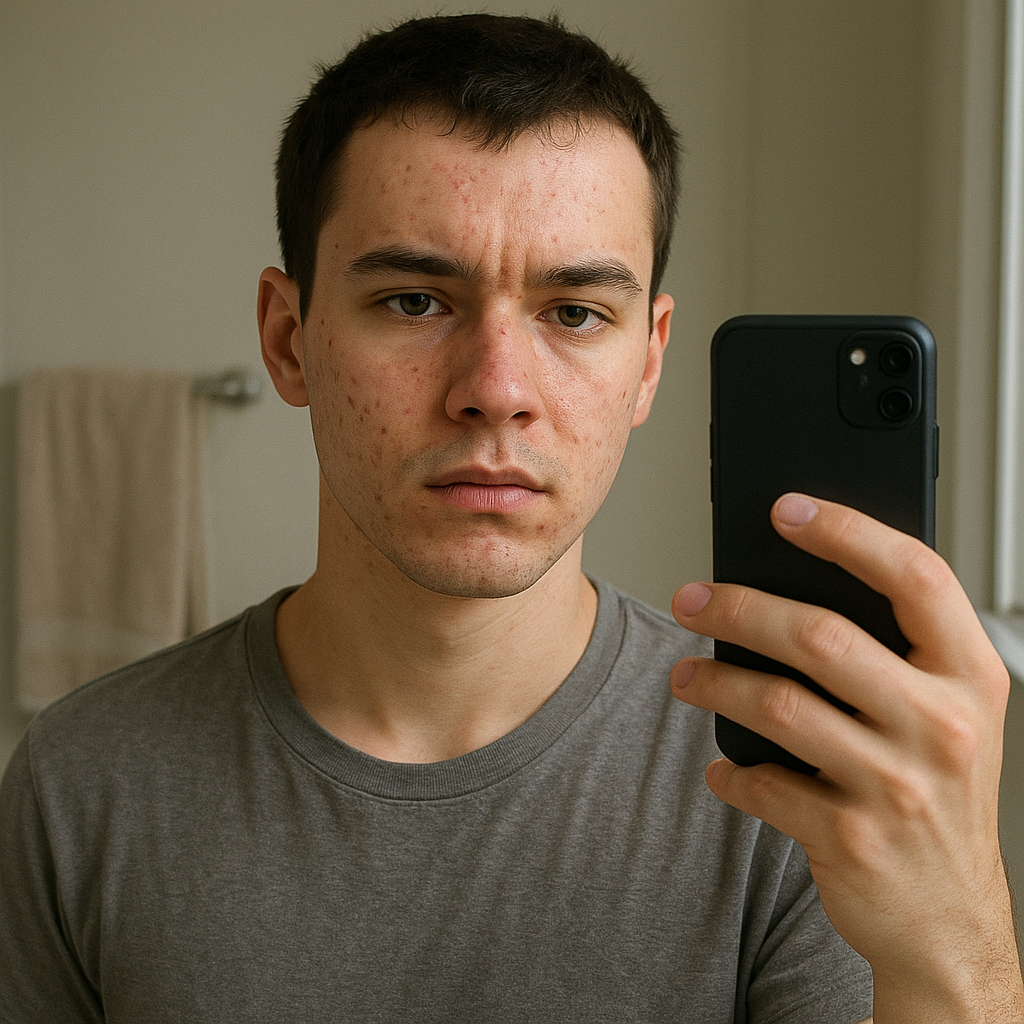 Skin appears oily and dirty before using the brush