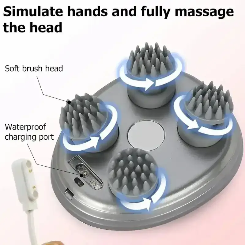 Masajeador capilar eléctrico ergonómico con cabezales de silicona suave para relajación profunda y alivio de fatiga muscular diaria