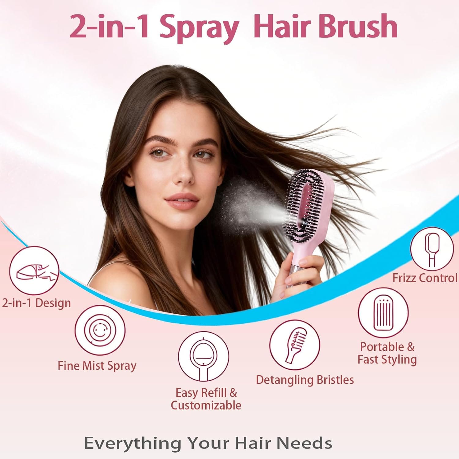 Water Spray Hair Brush with built-in mister