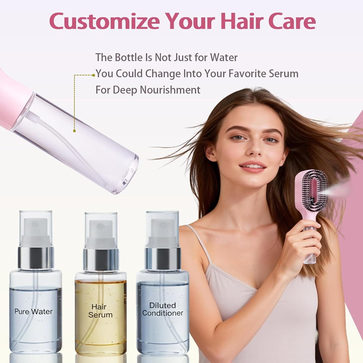 Water Spray Hair Brush with built-in mister for hydration and detangling