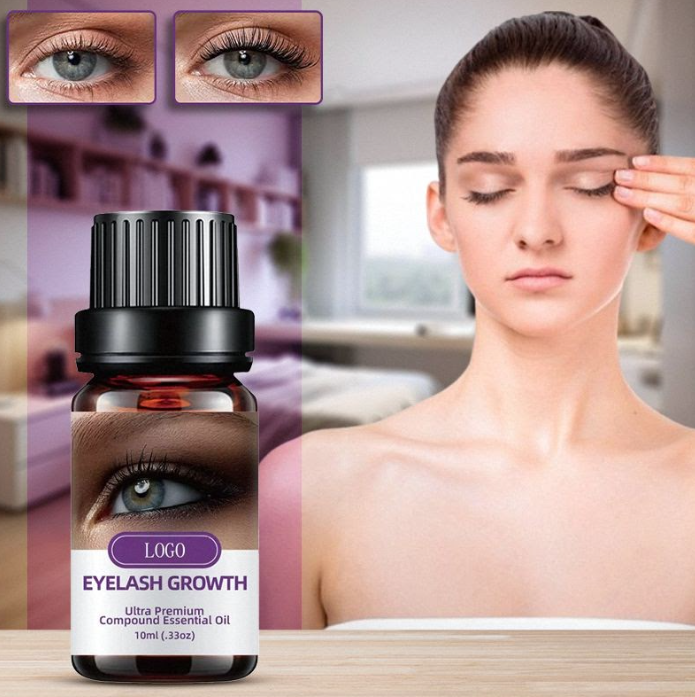 Woman applying eyelash growth serum with a delicate wand