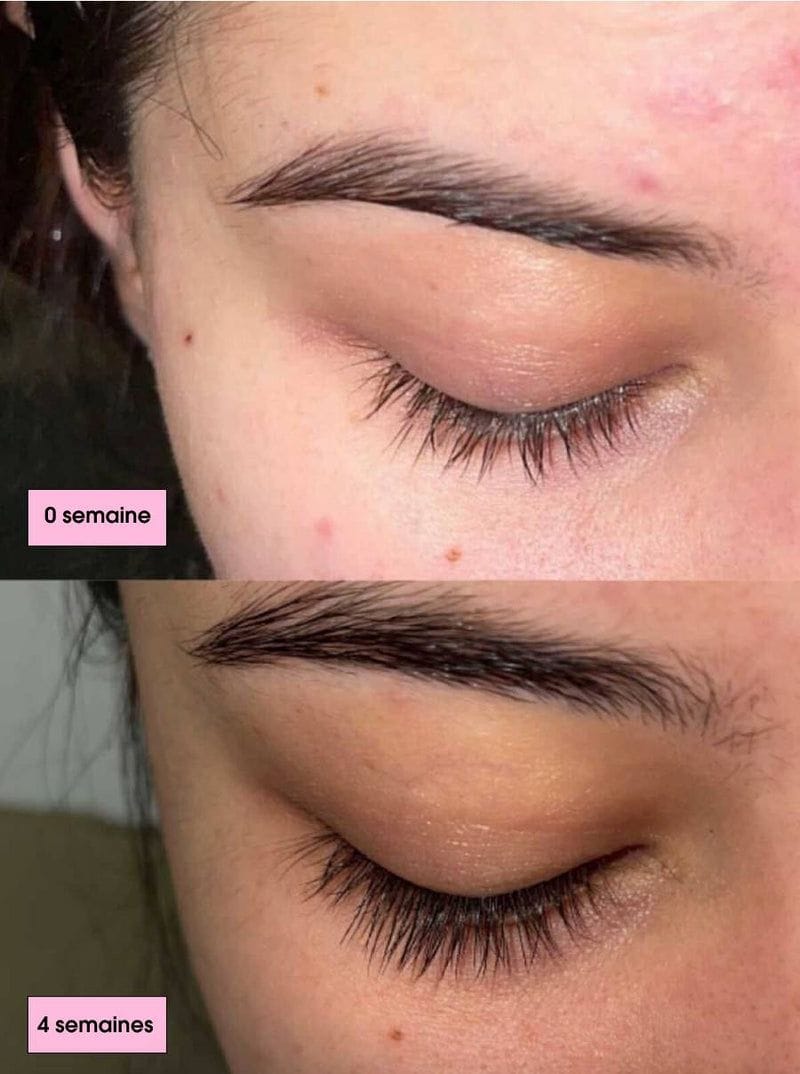 Close-up of a woman's eye with long, natural-looking lashes