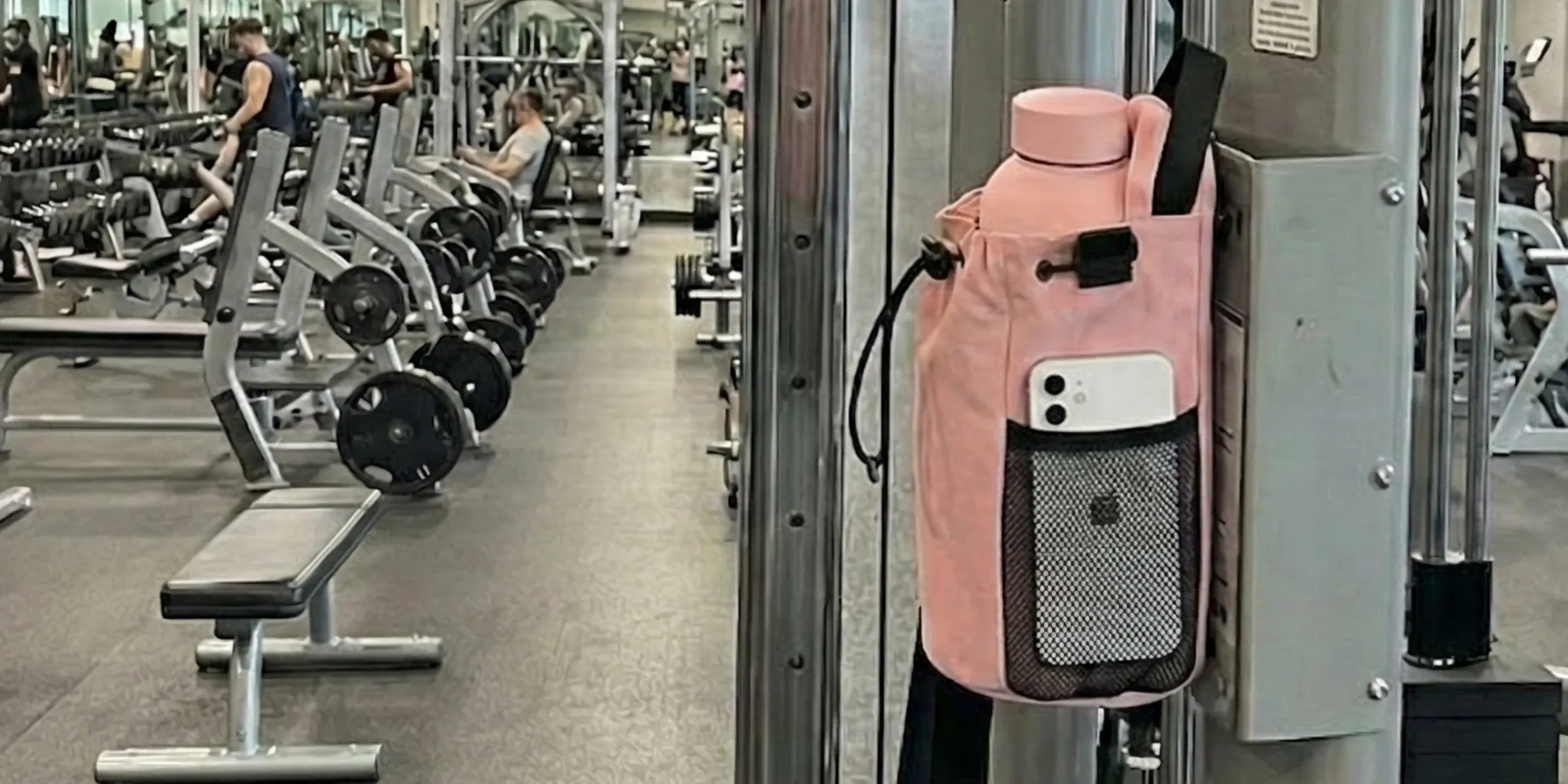 Confident woman exercising, her items perfectly positioned by the magnetic holder.
