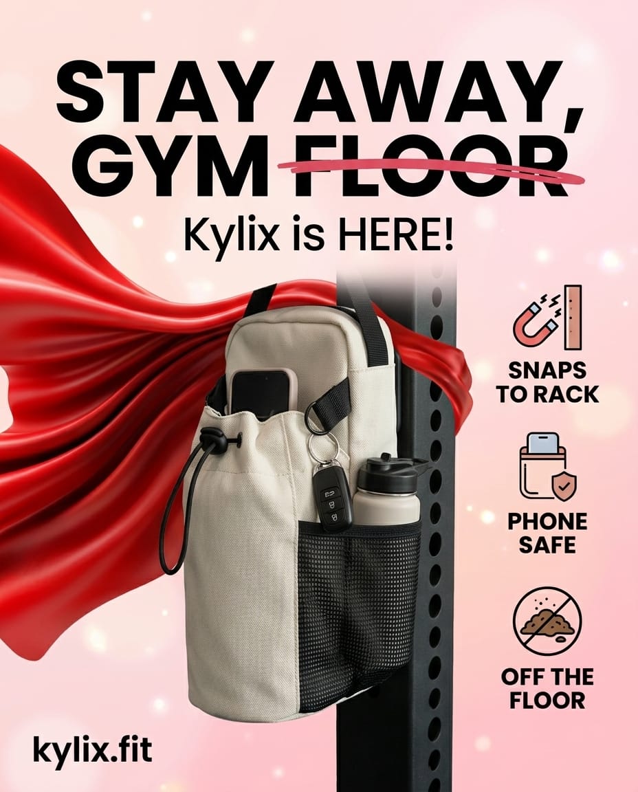 Stylish gym girl effortlessly attaching her magnetic holder to a reformer, keeping her pink water bottle and phone at eye level.