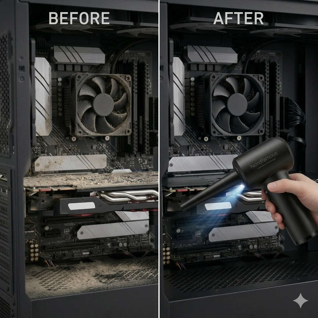 Clean keyboard after using Nordfamous Wireless Air Duster, free of dust and debris