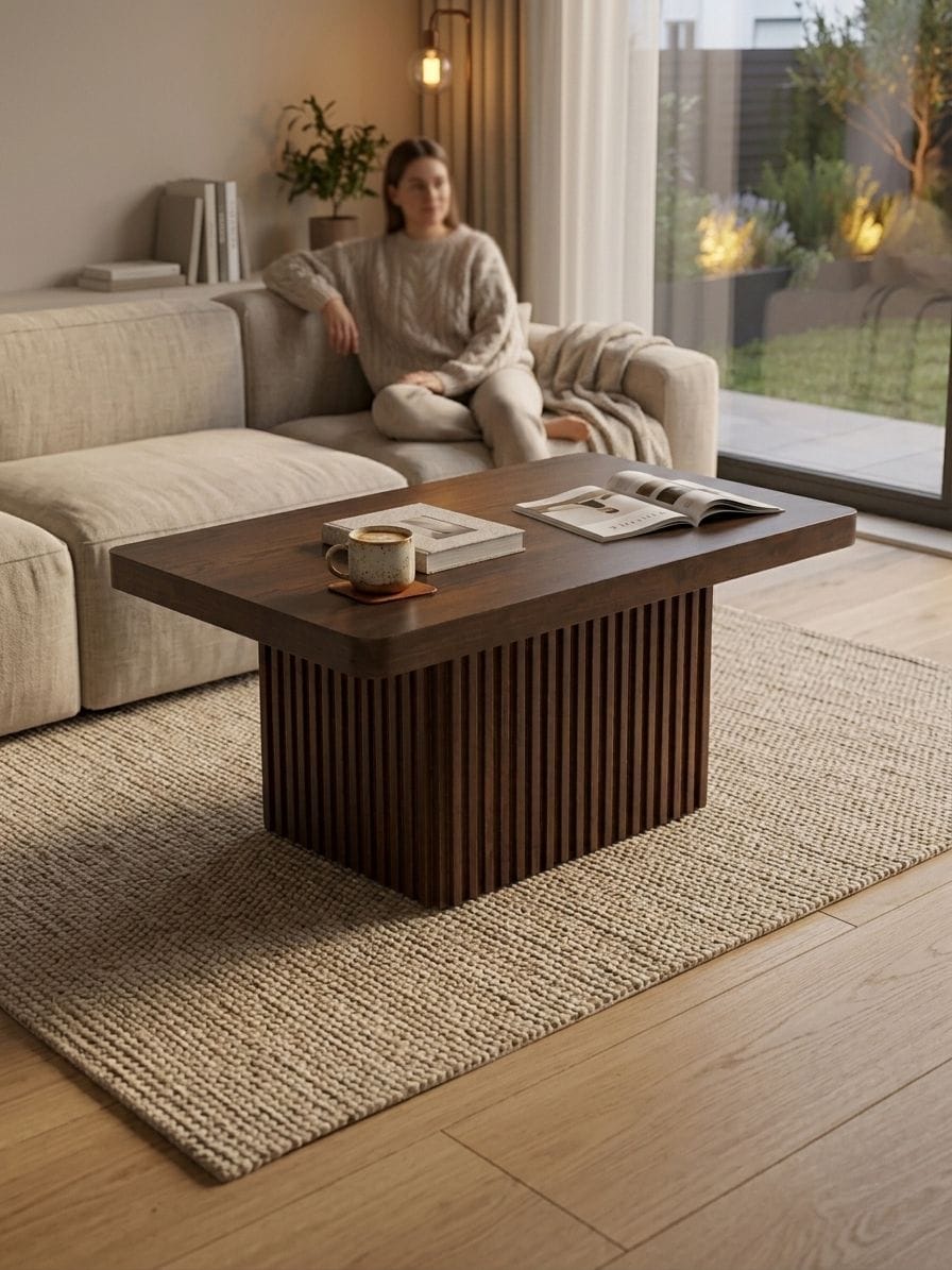Image de la table basse en noyer massif