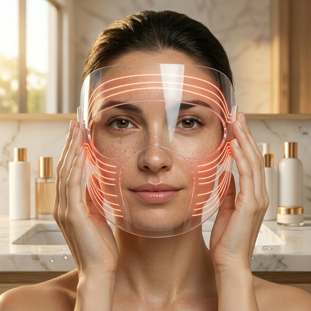 Person adjusting the Radiance Shield Pro LED visor on their face.