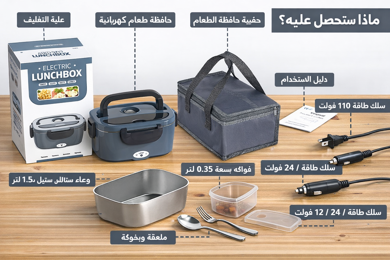 صورة لحافظة الطعام الكهربائية المحمولة تسخن وجبة في المكتب