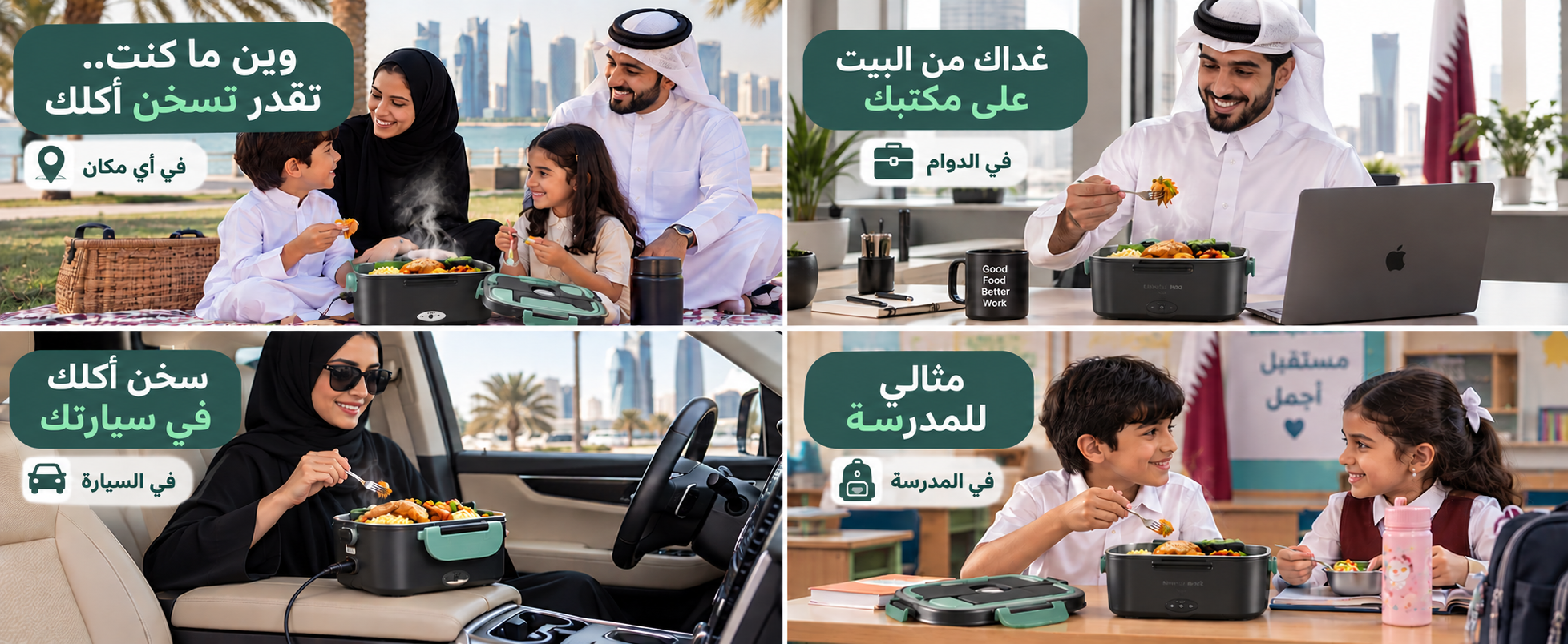 صورة لحافظة الطعام الكهربائية المحمولة تسخن وجبة في المكتب