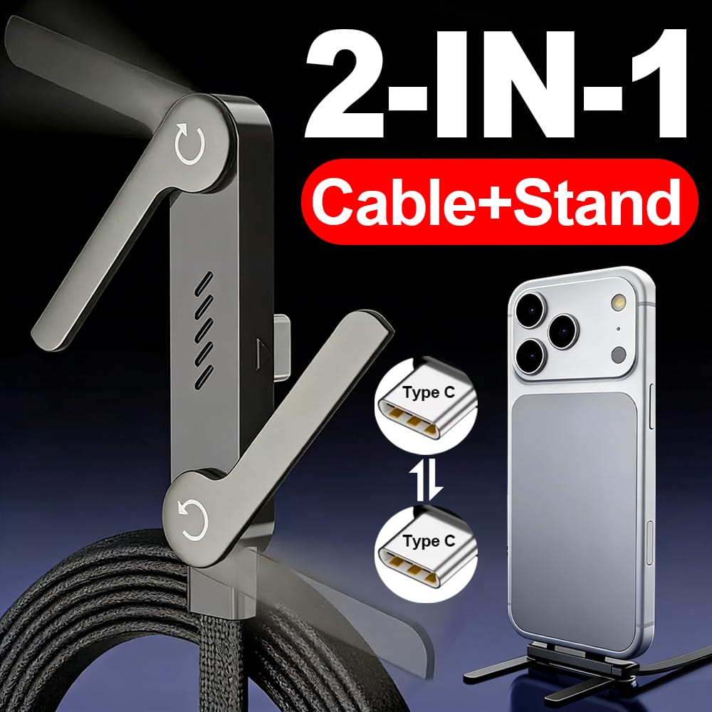 Cavo di ricarica 240W con supporto integrato per smartphone.