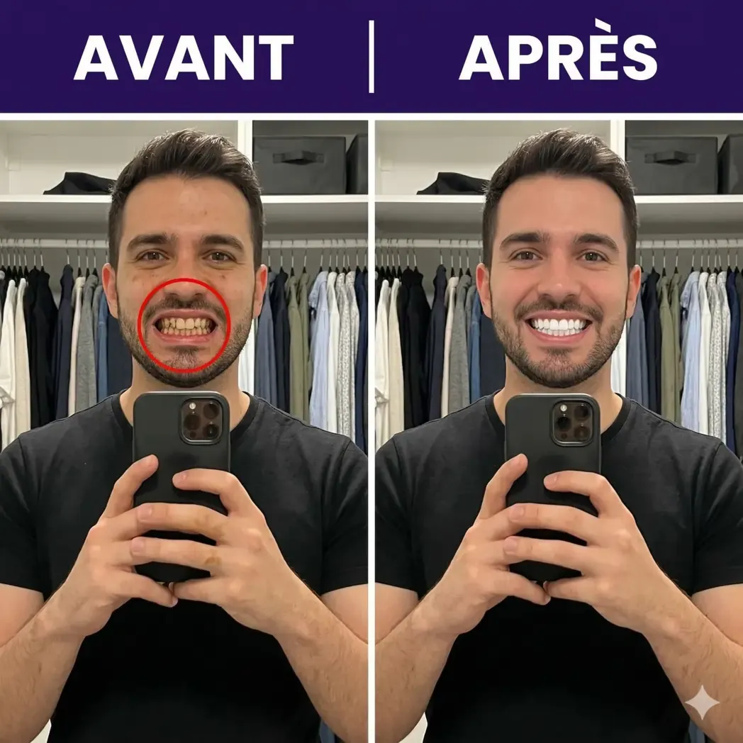 Photo de style de vie d'une personne joyeuse riant et montrant un sourire blanc et éclatant, symbolisant la confiance et le bien-être.