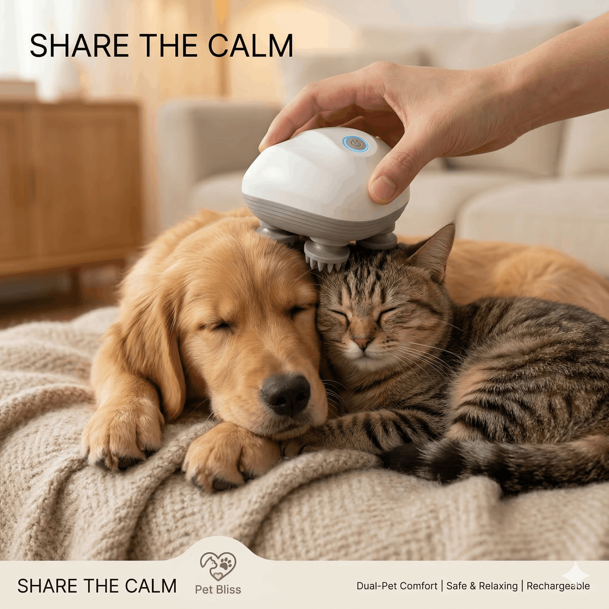Cat enjoying a head massage from an electric massager