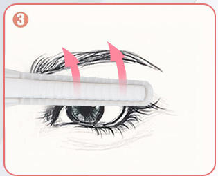 Gliding heated eyelash curler upwards along lashes.