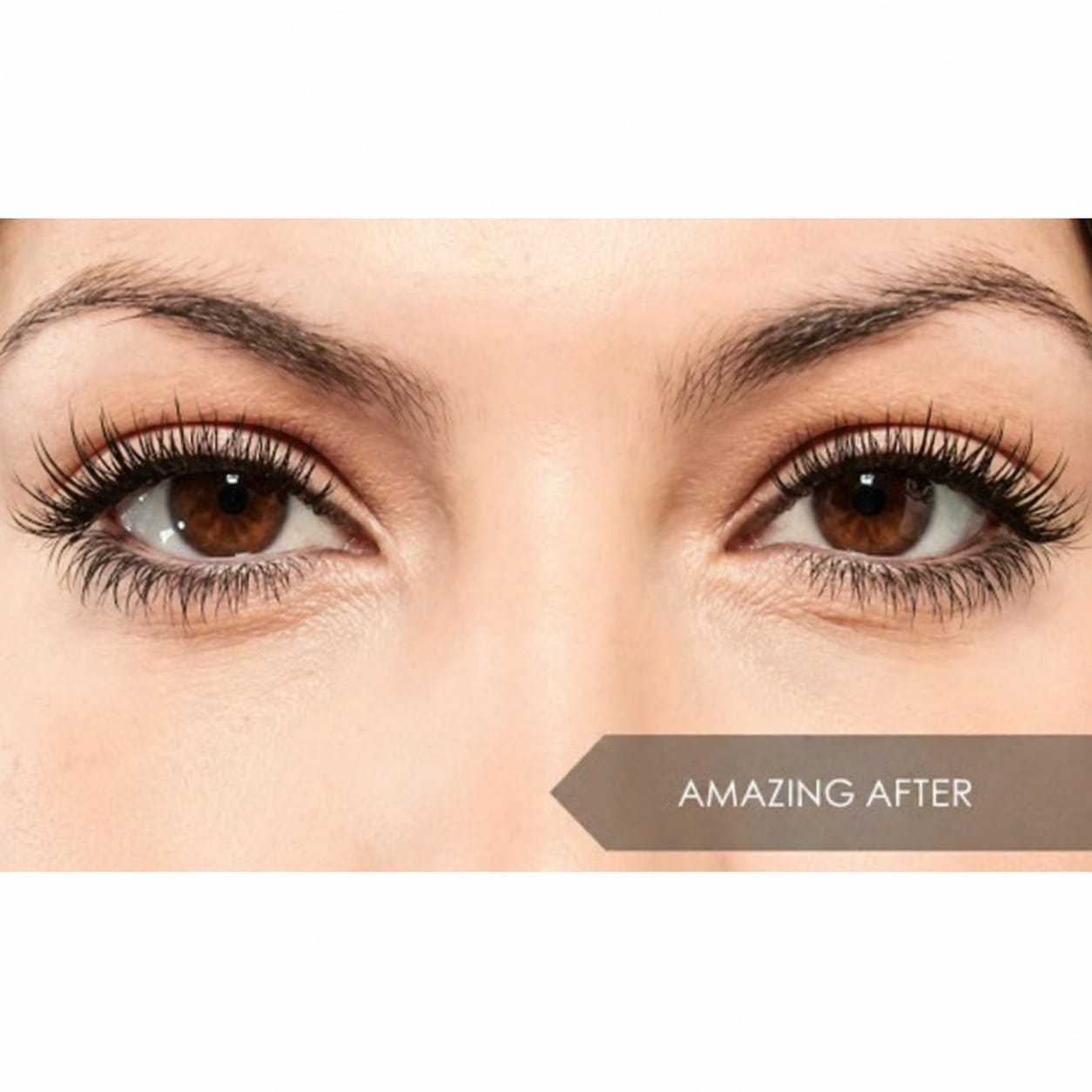 Woman with perfectly curled eyelashes after using the heated eyelash curler