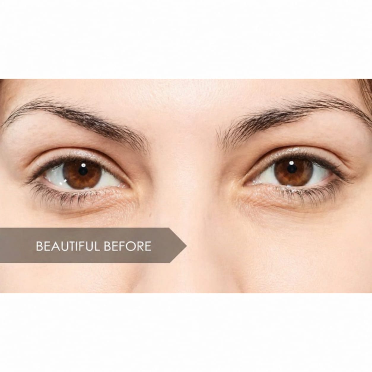 Woman with straight eyelashes before using the heated eyelash curler