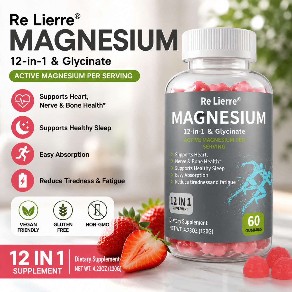 Magnesium Gummies 12-in-1 with Glycinate | 60 Gummies | Veluren