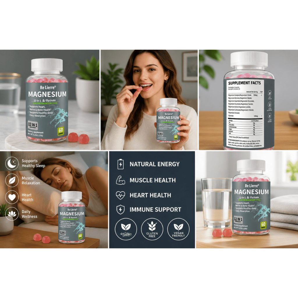 Magnesium Gummies 12-in-1 with Glycinate | 60 Gummies | Veluren