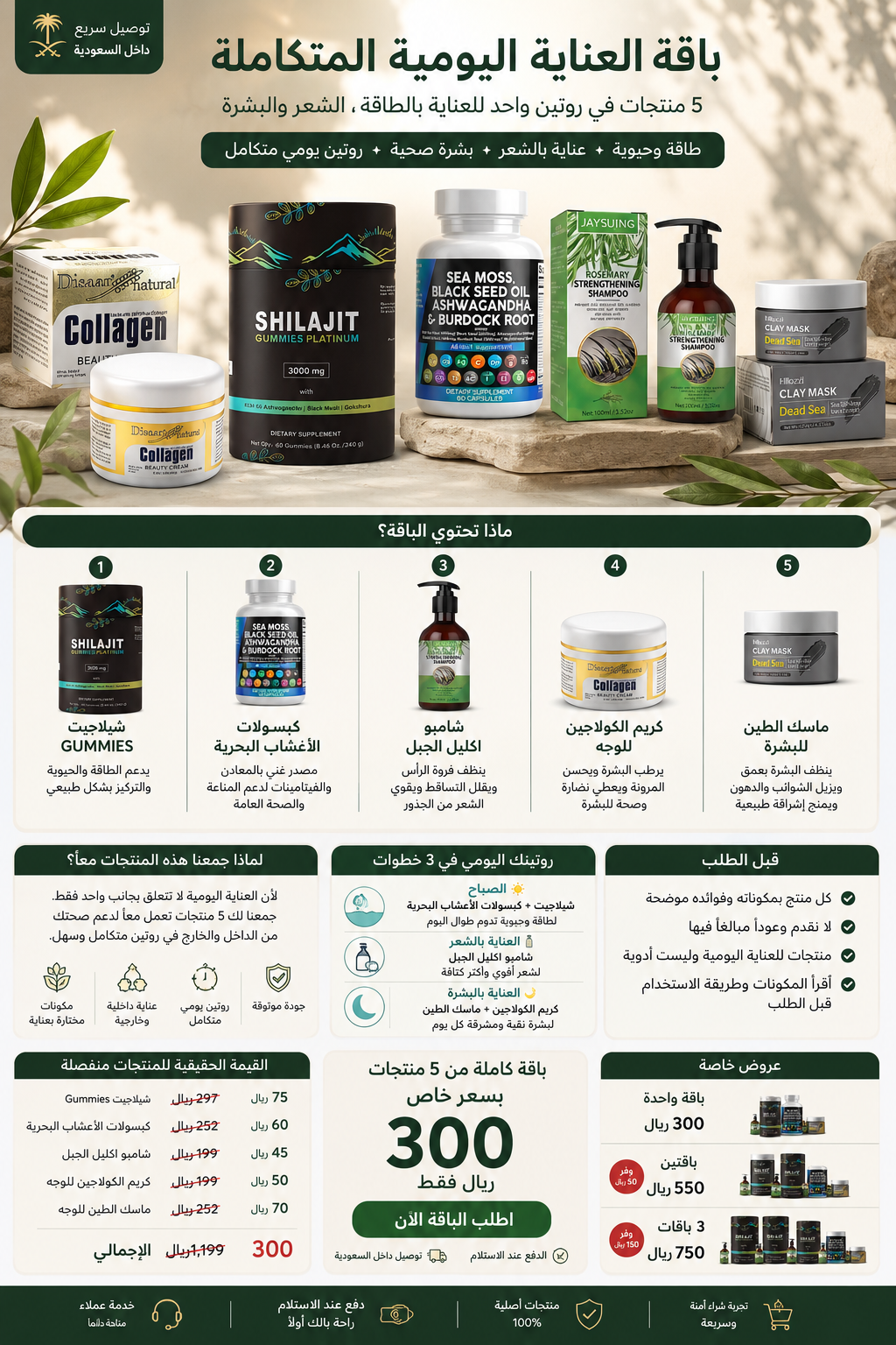 مجموعة منتجات العناية الفاخرة بتصميم ذهبي وأخضر زمردي